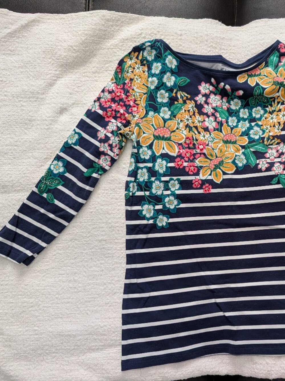 Navy Blue & Floral Talbots Petite Tee ¾